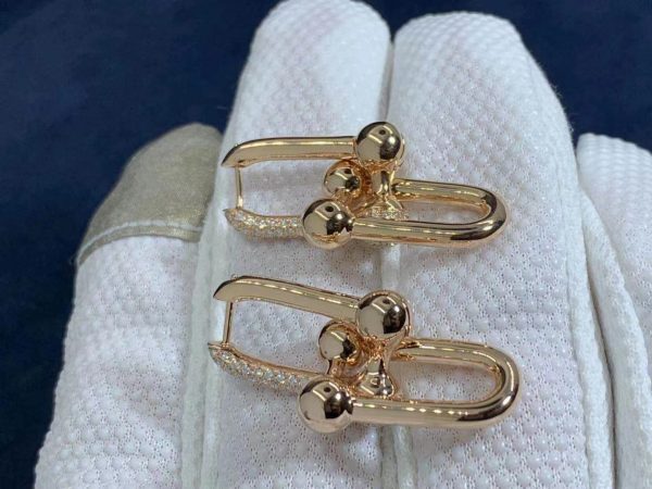 Customized JewelryTiffany City HardWear Link Solid 18k Rose Gold With Pavé Diamonds Earrings