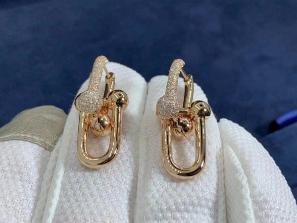 Customized JewelryTiffany City HardWear Link Solid 18k Rose Gold With Pavé Diamonds Earrings