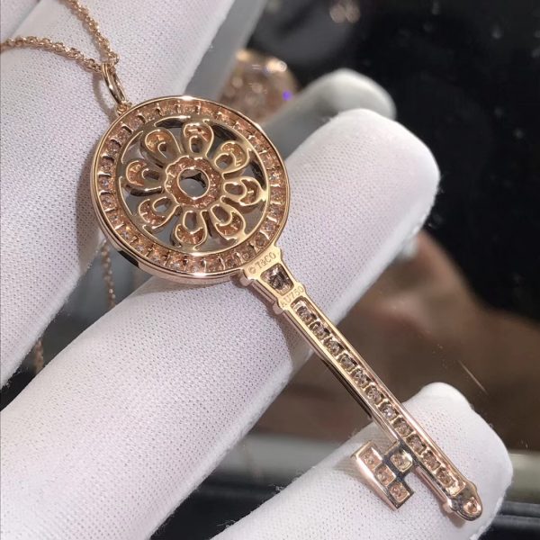 Customized JewelryTiffany & Co. Petal Key Pendant Necklace 18k Rose Gold with Pave Diamonds, Large Size