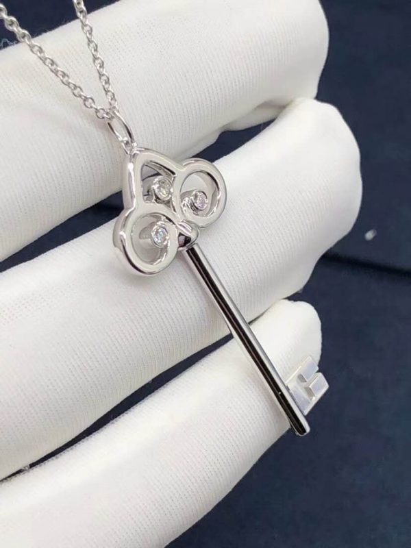 Customized JewelryTiffany Fleur de Lis Key Pendant Necklace 18kt White Gold set With Diamonds