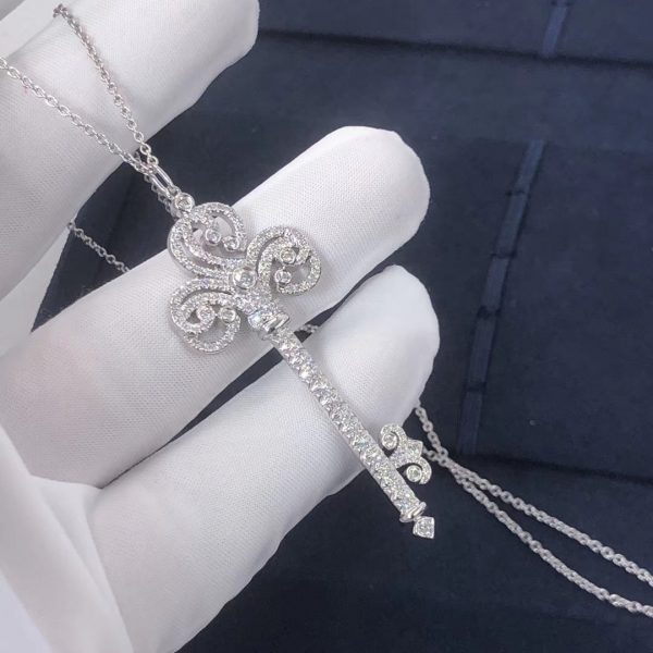Customized JewelryTiffany Platinum Fleur de Lis Diamond Key Pendant Necklace