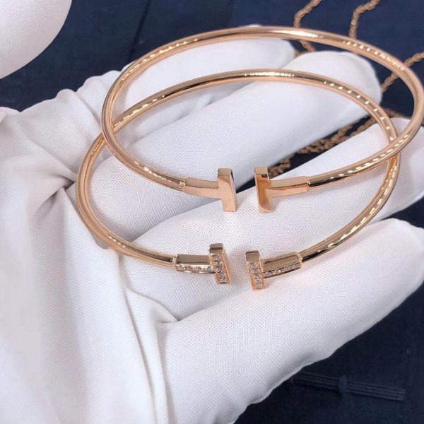Customized JewelryTiffany T Wire Bracelet 18k Pink Gold with Diamonds