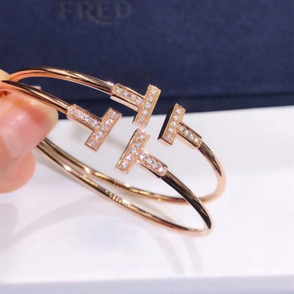 Customized JewelryTiffany T Wire Bracelet 18k Pink Gold with Diamonds