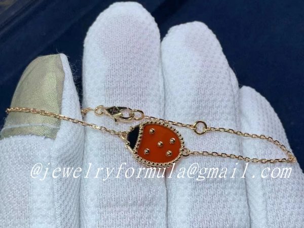 Customized JewelryVCA Lucky Spring Closed Wings Ladybug 18k Rose Gold with Onyx & Carnelian Bracelet VCARP7R000