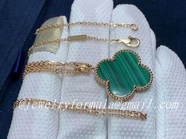 Customized JewelryVCA Magic Alhambra Long Necklace 1 Motif 18K Rose Gold with Malachite