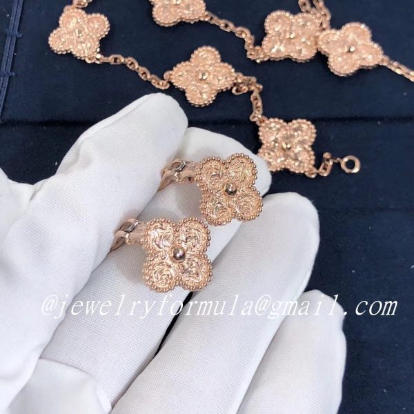 Customized JewelryVan Cleef & Arpels 18K Rose Gold Vintage Alhambra Clover Earrings VCARN9T400