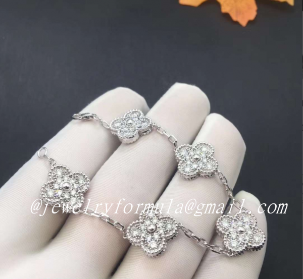 Customized JewelryVan Cleef & Arpels 18K White Gold Diamond 5 Motifs Vintage Alhambra Bracelet VCARA41500