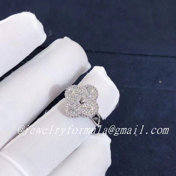 Customized JewelryVan Cleef & Arpels 18K White Gold Vintage Alhambra Diamond Ring VCARO26N00
