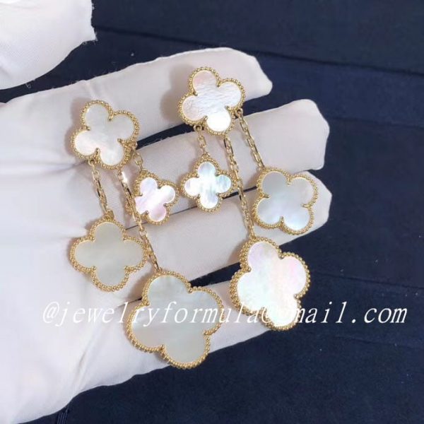 Customized JewelryVan Cleef & Arpels 18K Yellow Gold Magic Alhambra 4 Motif Mother of Pearl Earclips VCARD78900