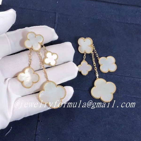 Customized Jewelry:Van Cleef & Arpels 18K Yellow Gold Magic Alhambra 4 Motif Mother of Pearl Earclips VCARD78900