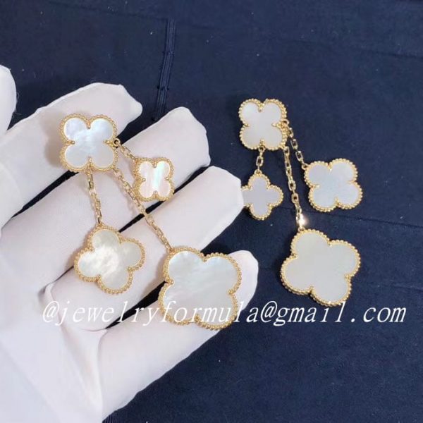 Customized Jewelry:Van Cleef & Arpels 18K Yellow Gold Magic Alhambra 4 Motif Mother of Pearl Earclips VCARD78900