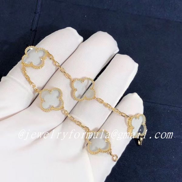 Customized JewelryVan Cleef & Arpels 18K Yellow Gold Vintage Alhambra Rock Crystal 5 Motifs Bracelet