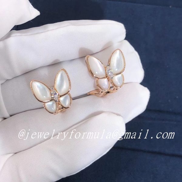 Customized JewelryVan Cleef & Arpels 18k Rose Gold Mother of Pearl & Diamond Two Butterfly earrings VCARO8FN00