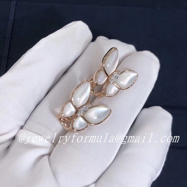 Customized JewelryVan Cleef & Arpels 18k Rose Gold Mother of Pearl & Diamond Two Butterfly earrings VCARO8FN00