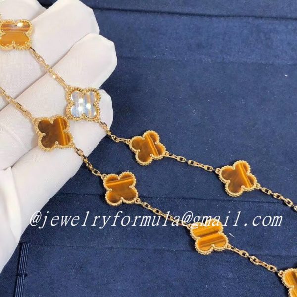 Customized JewelryVan Cleef & Arpels 18k Yellow Gold 5-Motifs Tiger’s Eye Vintage Alhambra Bracelet VCARD35600