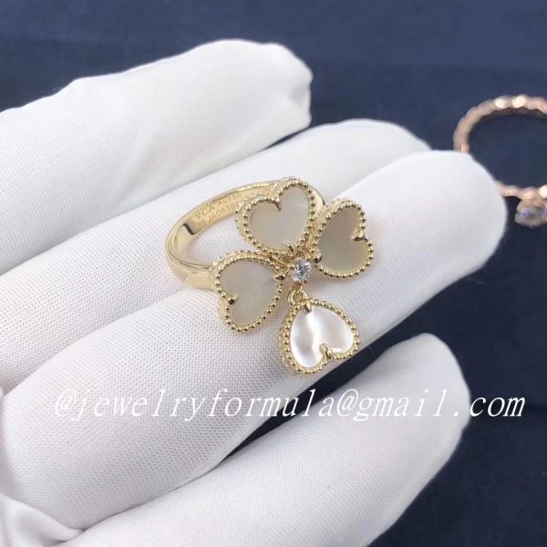 Customized JewelryVan Cleef & Arpels 18k Yellow Gold Diamond and Mother of Pearl Sweet Alhambra Effeuillage Ring VCARN5P300