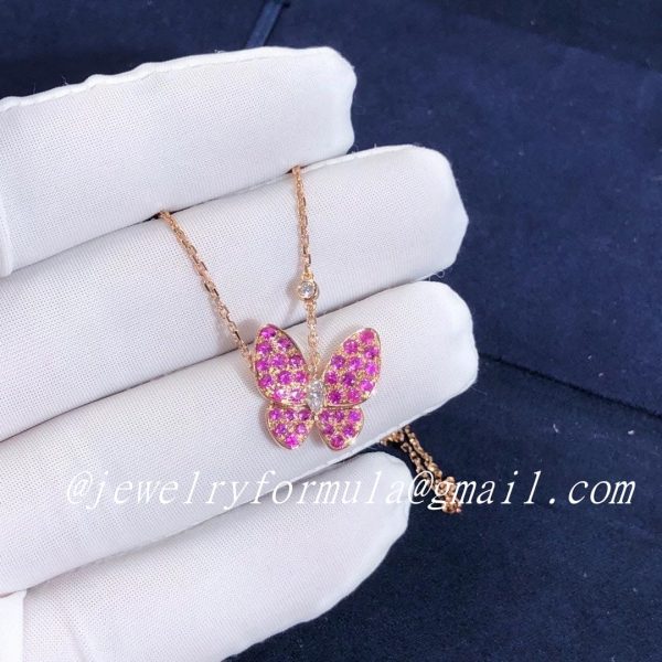 Customized JewelryVan Cleef & Arpels Diamond Ruby 18k Rose Gold Butterfly Necklace VCARO3M200