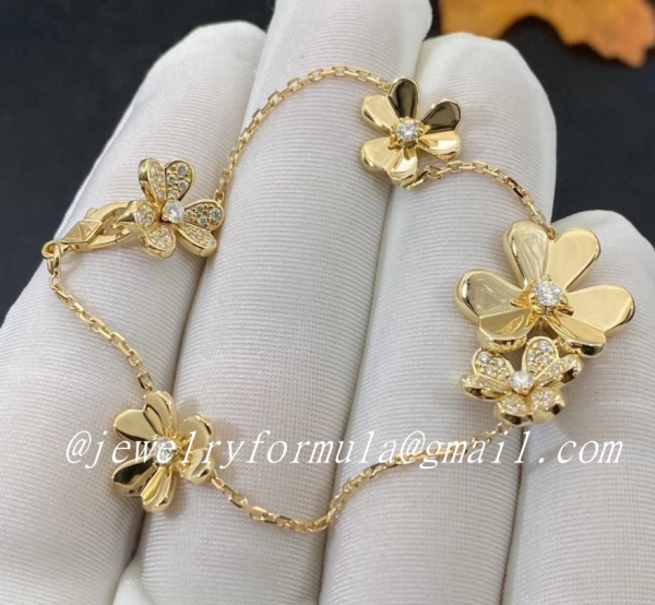 Customized JewelryVan Cleef & Arpels Frivole Bracelet 5 Flowers 18K Yellow Gold Diamond VCARP3W400