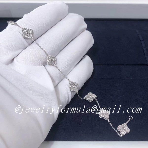 Customized JewelryVan Cleef & Arpels Sweet Alhambra 18k White Gold 6 Diamond Motifs Bracelet