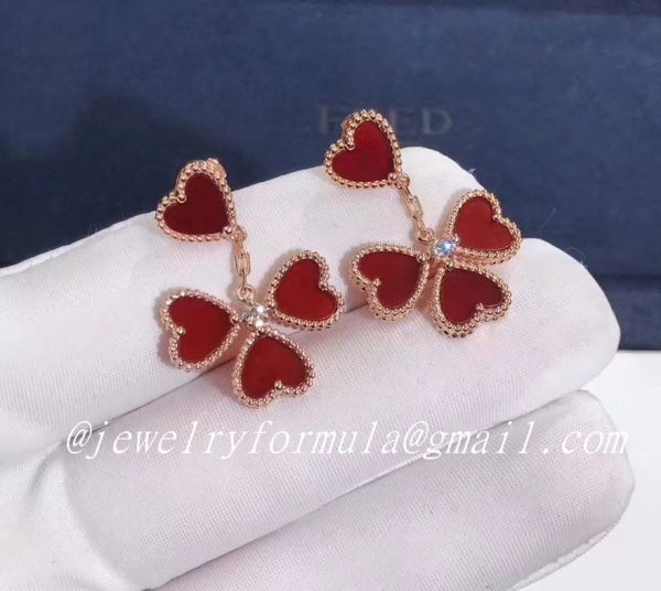 Customized JewelryVan Cleef & Arpels Sweet Alhambra effeuillage earrings 18k Pink Gold Carnelian with Diamond