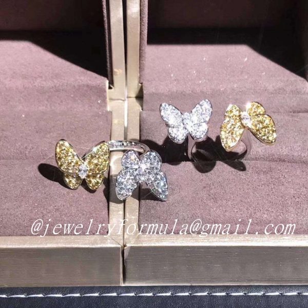 Customized JewelryVan Cleef & Arpels Two Butterfly Between the Finger 18K White gold ring with Diamond and Sapphire