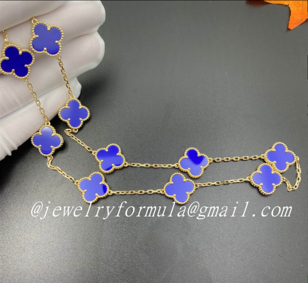 Customized JewelryVan Cleef & Arpels Vintage Alhambra 10 Motif Lapis Lazuli & 18k Yellow Gold Necklace VCARP34800