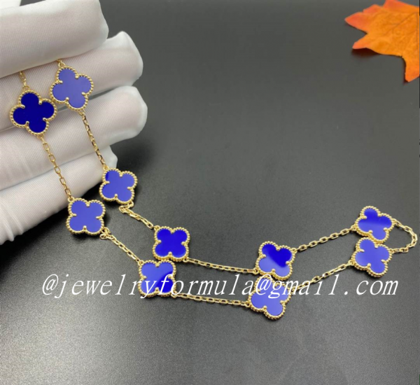 Customized JewelryVan Cleef & Arpels Vintage Alhambra 10 Motif Lapis Lazuli & 18k Yellow Gold Necklace VCARP34800