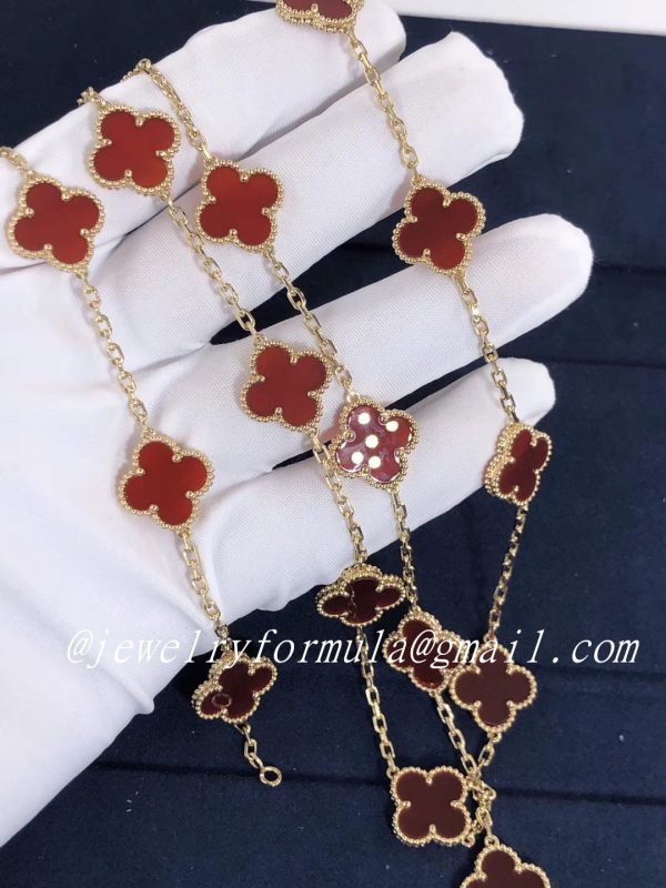 Customized JewelryVan Cleef & Arpels Vintage Alhambra 18k Yellow Gold Carnelian 20 Motifs Long Necklace