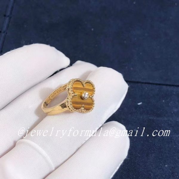 Customized JewelryVan Cleef & Arpels Vintage Alhambra Diamond Tiger Eye 18k Yellow Gold Ring VCARD40900