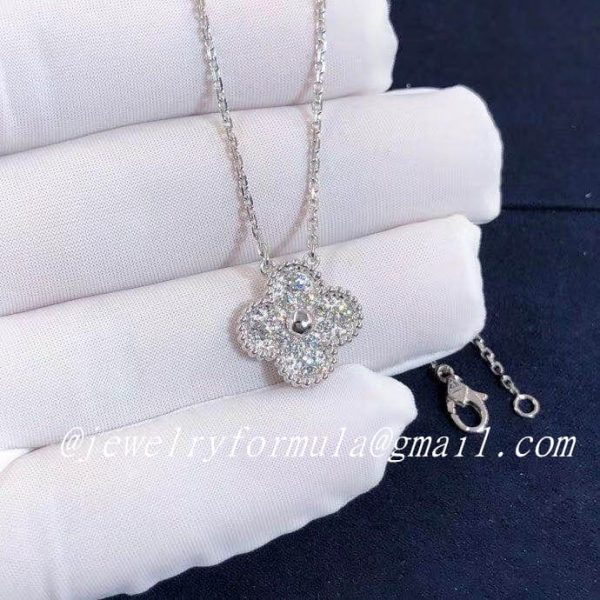 Customized JewelryVan Cleef & Arpels Vintage Alhambra Pendant in 18k White Gold with Pavé Diamonds VCARA46100