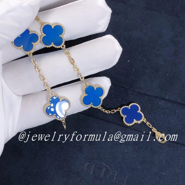 Customized JewelryVan Cleef & Arpels Vintage Alhambra bracelet blue agate 5 motifs 18k yellow gold VCARP34900
