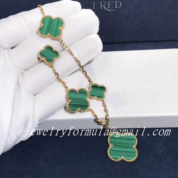 Customized JewelryYellow Gold Van Cleef & Arpels Magic Alhambra 5 Motifs Malachite Bracelet