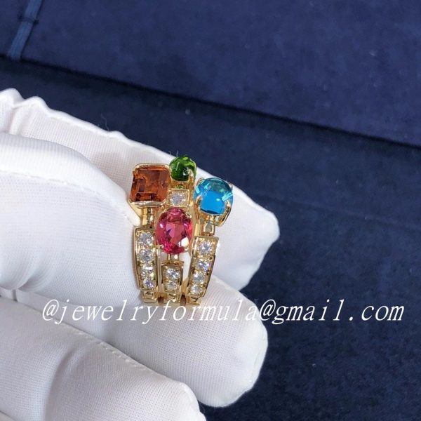 Customized Jewelry:Inspired 18kt Gold Bvlgari Allegra three-band Multi Colored Gemstone and Diamond Ring