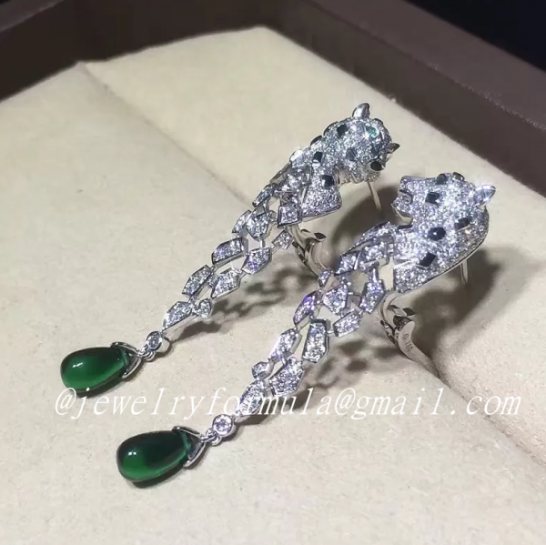 Customized Jewelry:Inspired Panthere de Cartier Earrings 18k White Gold with Diamonds & Emeralds