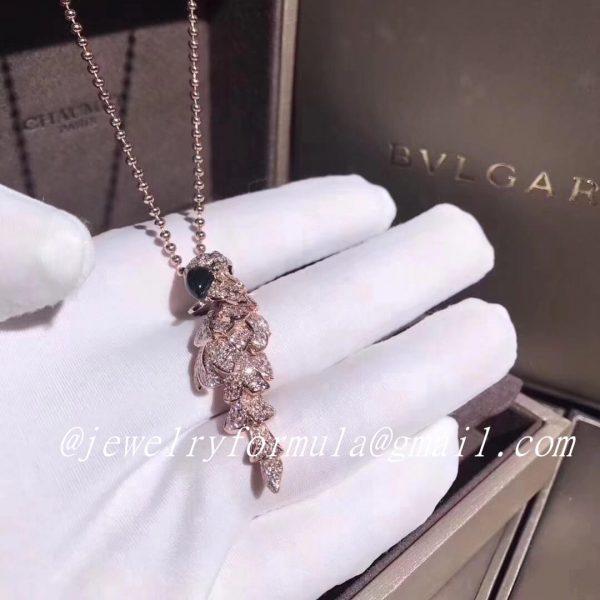 Customized Jewelry:Cartier Les Oiseaux Libérés Parrot necklace 18K pink gold with pave diamonds
