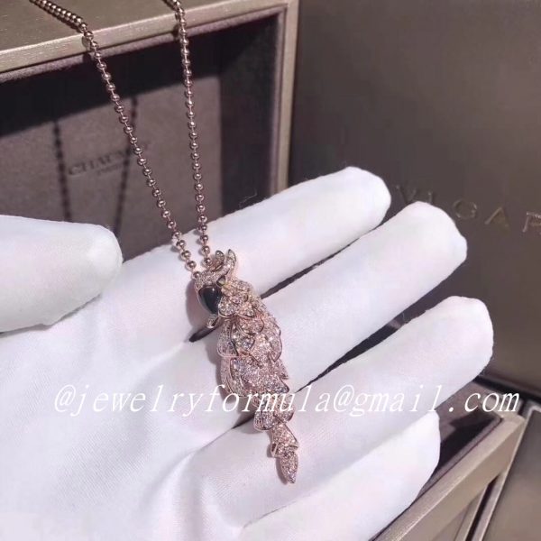 Customized Jewelry:Cartier Les Oiseaux Libérés Parrot necklace 18K pink gold with pave diamonds