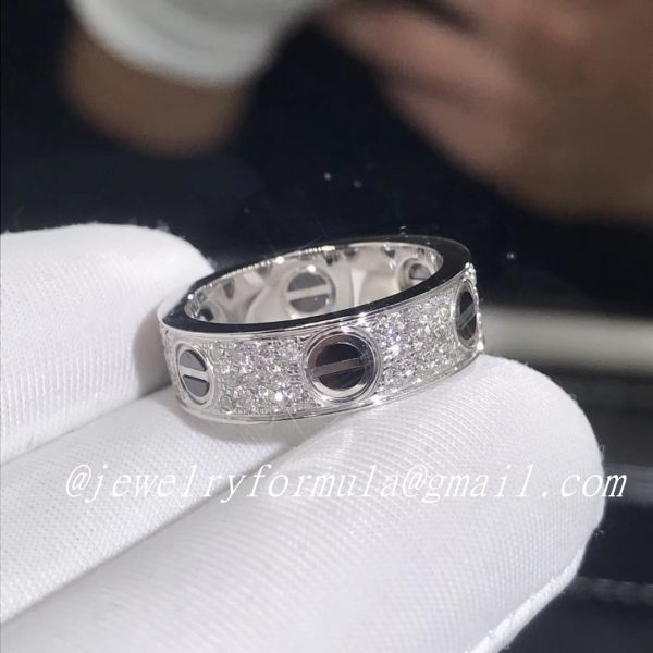 Customized Jewelry:Cartier Love ring 18K white gold paved diamonds black ceramic