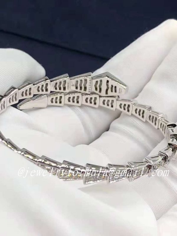 Customized Jewelry:Bvlgari Serpenti one-coil slim bracelet in 18kt white gold with full pavé diamonds