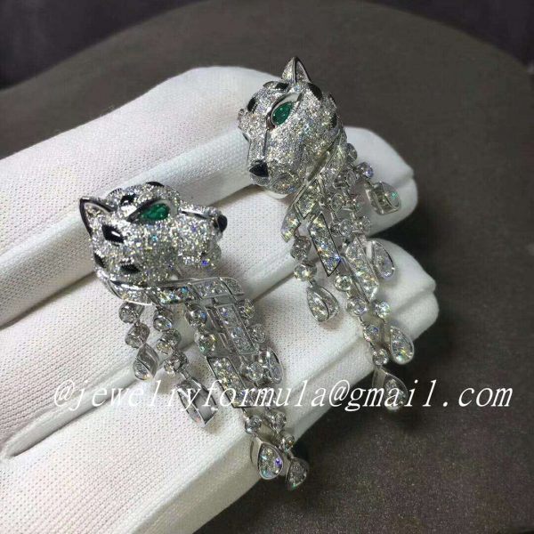 Customized Jewelry:Panthère de Cartier Earrings in Platinum set with 310 Brilliant-cut Diamonds emeralds & onyx HP800755