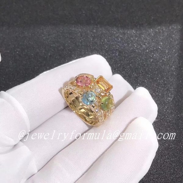 Customized Jewelry:Inspired 18kt Gold Bvlgari Allegra three-band Multi Colored Gemstone and Diamond Ring
