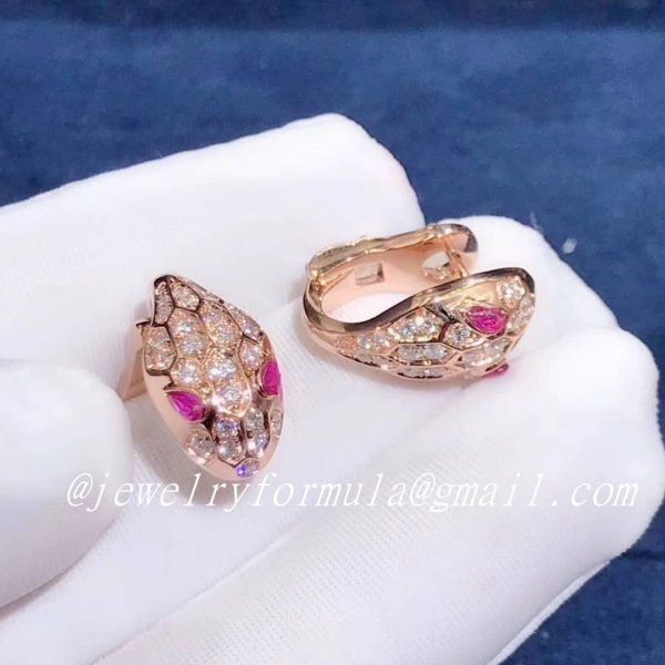 Customized Jewelry: Bvlgari Serpenti Earrings in 18k rose gold set with rubellite eyes and full pave diamonds
