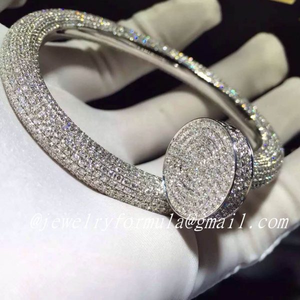 Customized Jewelry:18K white gold Cartier Juste un Clou Nail Bracelet Paved 1752 Diamonds