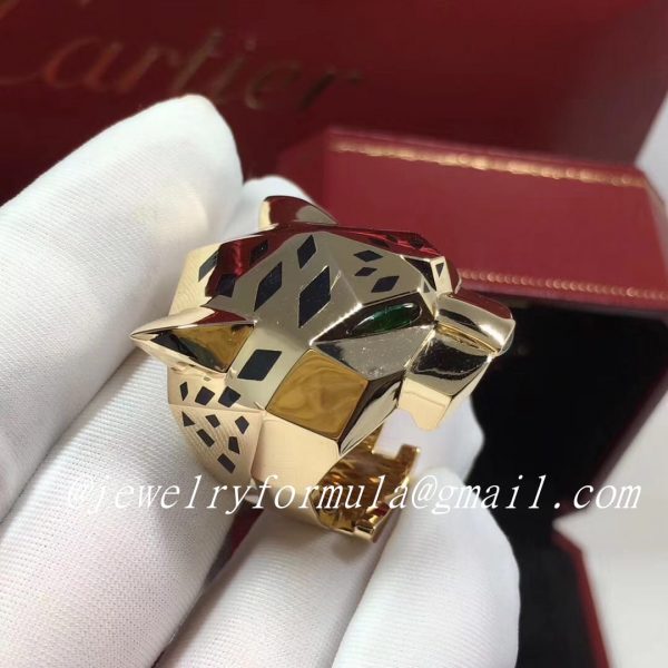 Customized Jewelry:Panthere de Cartier 18k Yellow Gold Ring with Black Lacquer Onyx & Peridot N4193100