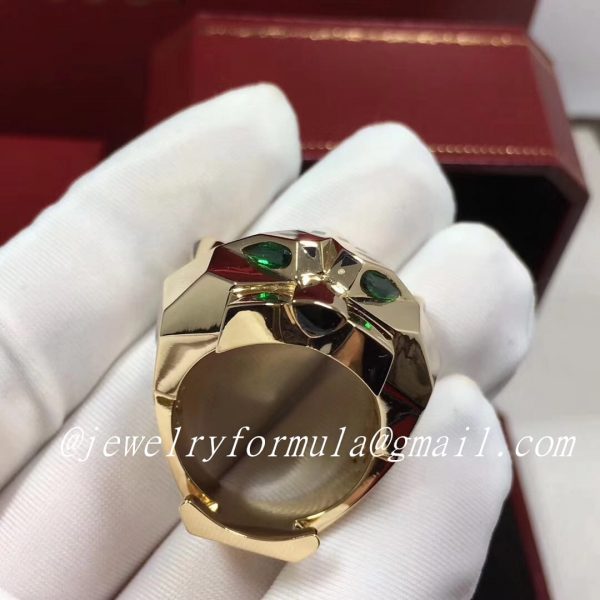 Customized Jewelry:Panthere de Cartier 18k Yellow Gold Ring with Black Lacquer Onyx & Peridot N4193100