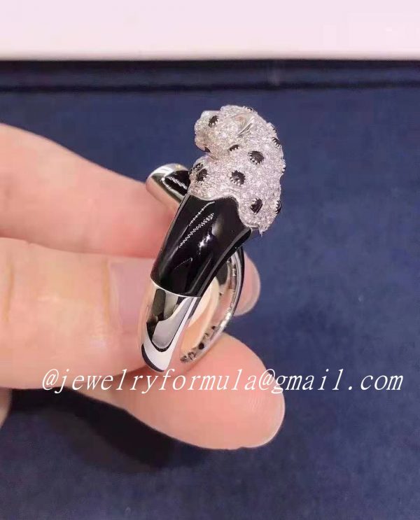 Customized Jewelry:Panthère de Cartier ring 18K white gold pave diamond with emeralds and onyx CRH4275500