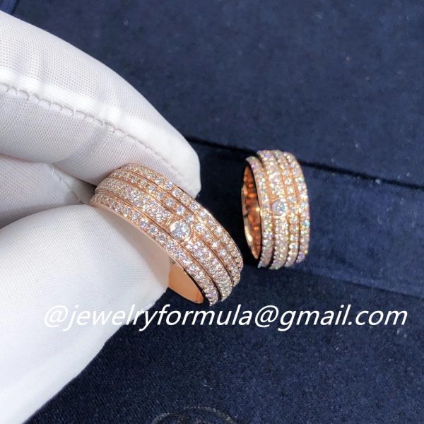 Customized Jewelry: Piaget Possession Ring 18K Rose Gold Four Circle Turnable Full Diamonds G34P1B00