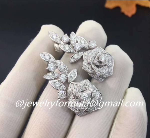 Customized Jewelry:Piaget Rose earrings in 18K white gold set with 208 brilliant-cut diamonds G38U0076
