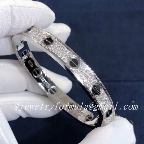 Customized Jewelry：Inspired Cartier Love bracelet 18K white gold black ceramic paved diamonds N6032417