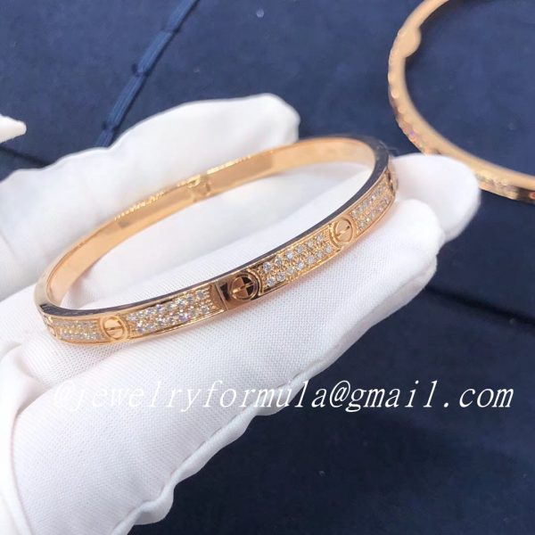 Customized Jewelry:18k Pink Gold Cartier Love Bracelet Pave Diamonds Small Model N6710717