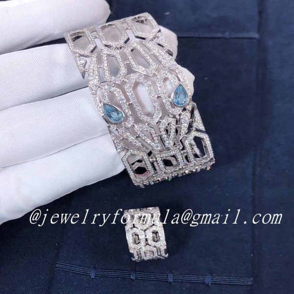 Customized Jewelry:Inspired Bvlgari Serpenti Bracelet 18kt White Gold Pave Diamond with Emerald
